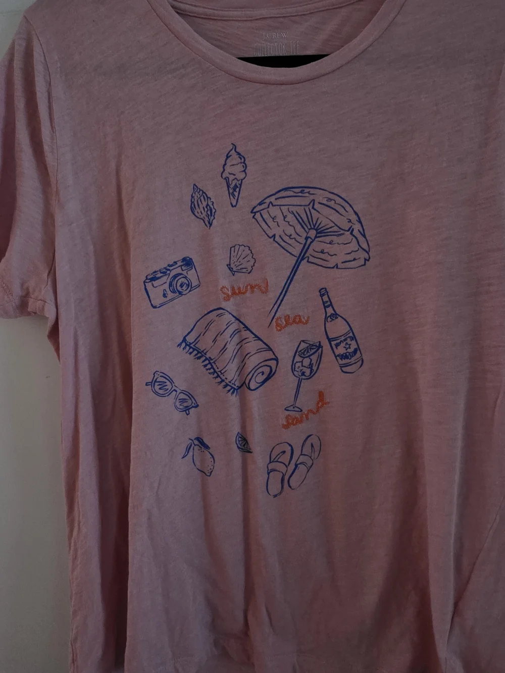 J. Crew Pink Short Sleeve Tee with Blue & Orange Beach Graphic - Picture 3 of 4